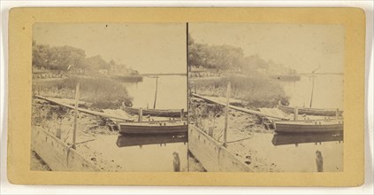 Docked rowboats; American; about 1870; Albumen silver print