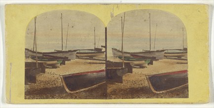Sailboats on shore; about 1860; Hand-colored Albumen silver print