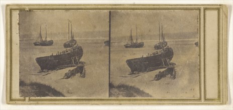 Beach boat with others on shoreline; about 1860; Albumen silver print