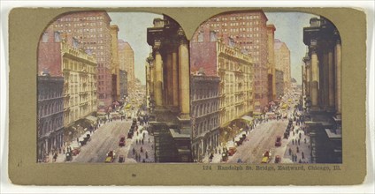 Randolph St. Bridge, Eastward, Chicago, Ill; American; about 1900; Color Photomechanical