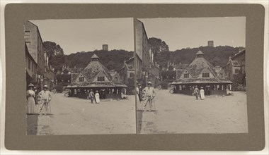 View of a small British town square, possibly in Kent; about 1905; Gelatin silver print