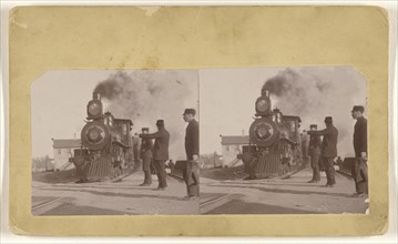 Old steam train, men near tracks, probably at Oostburg, Wisconsin; John Zierer, American, active Wisconsin 1920s, about 1920