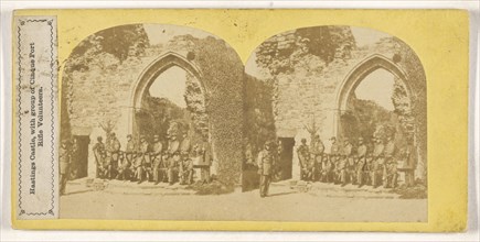 Hastings Castle, with group of Cinque Port Rifle Volunteers; British; about 1860; Albumen silver print