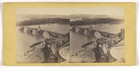 High angle view of  French city; French; about 1865; Albumen silver print