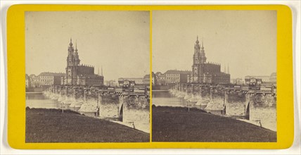 Old bridge & Catholic Hof-Birche. Dresden; German; about 1870; Albumen silver print