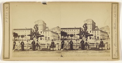 Piazza Barberini e Fontane del Tritone; Italian; about 1860; Albumen silver print