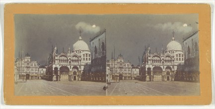 Piazzatta,St. Marks Church, Venice; Italian; about 1865; Hand-colored Albumen silver print