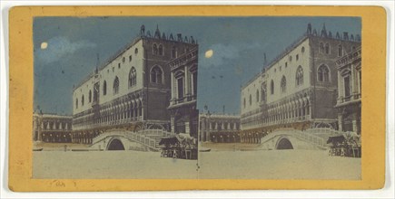 Palazzo Ducale,Ducal Palace, Venice; Italian; about 1865; Albumen silver, hand-colored print