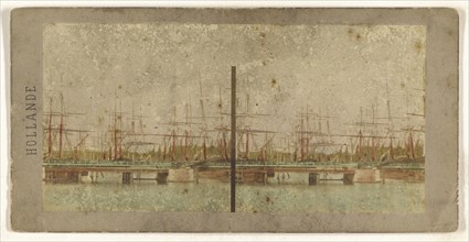 Grand Bassin de Navires a Rotterdam; about 1865; Hand-colored Albumen silver print