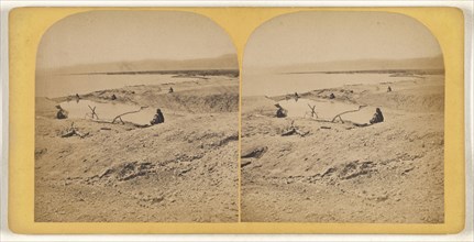 Men sitting by a body of water, possibly in the Middle East; about 1870; Albumen silver print