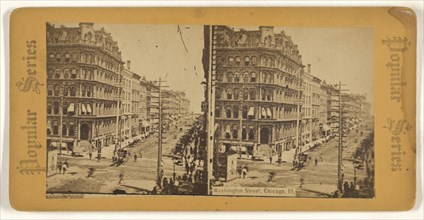Washington Street, Chicago, Ill; American; about 1875; Albumen silver print