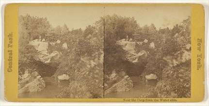 Near the Cave from Water side. Central Park, New York; American; about 1870; Albumen silver print