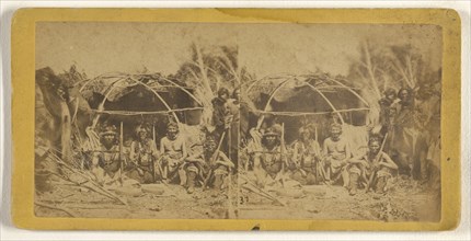 Group of American Indians posed at a hut; Attributed to B. F. Upton, American, born 1818, active Minneapolis and St. Anthony
