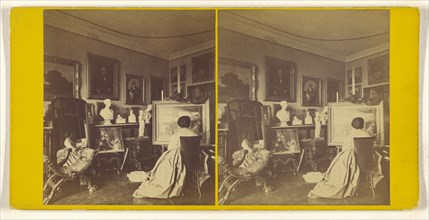 Woman at easel painting; American; about 1870; Albumen silver print