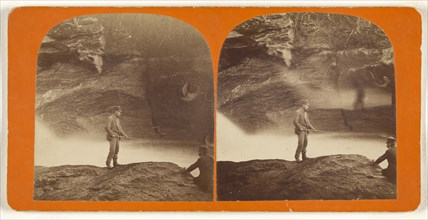 Bolton Vt., The D-C Wash Basin,One man fishing with another seated on bank observing; American; about 1865; Albumen silver print