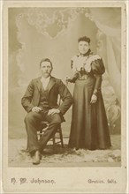 couple: man with moustache seated, woman standing; H.M. Johnson, American, active 1870s - 1880s, 1870 - 1880; Albumen silver