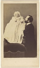 Baby in a bonnet and a long gown; Désiré Durand, French, active 1860s, Lyon, France, Europe; about 1860; Albumen silver print