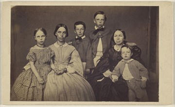 Group family portrait, two women and four children; American; about 1865; Albumen silver print