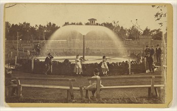 Park scene with arching spray fountain; L.T. Butterfield, American, active 1880s - 1890s, about 1870; Albumen silver print