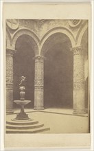 interior of arches, columns and single fountain, somewhere in Italy; Fratelli Alinari, Italian, founded 1852, about 1865