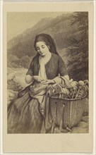 Female dealer in wooden wares made in the Harz. by Meyerheim; Gustav Schauer, German, 1826 - 1902, 1860s; Albumen silver print