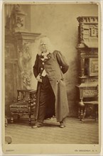 Actor in long white wig with white bushy eyebrows, standing; Napoleon Sarony, American, born Canada, 1821 - 1896, about 1885