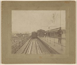 View of a train departing the station; about 1890; Gelatin silver print