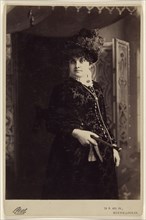 woman in fine dress and hat, standing; C.H. Beal; about 1890; Gelatin silver print