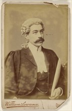 Man in white wig, dark moustache, holding papers; William Lawrence, American, active St. Joseph, Missouri 1860s, 1890s; Gelatin