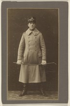 soldier in long coat, holding a riding crop; Hedblom, American, active 1900s, about 1910; Bromide print