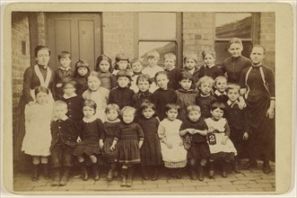 Large group of school children with teachers; 1880s; Albumen silver print