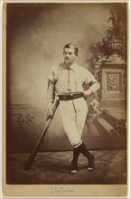 Haberer(?, baseball player in uniform; J.P. Woodworth, British, active 1880s, about 1885; Albumen silver print