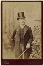 man with moustache, wearing top hat, standing; Olsen, American, active Hartford, Connecticut 1870s - 1880s, 1880s; Albumen