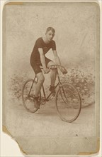 Male racer on bicycle; Fred Pfaff, American, active Erie, Pennsylvania 1870s - 1890s, 1890s; Gelatin silver print