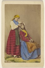 Older woman doing the hair of a younger woman; Giorgio Conrad, Italian, active 1860s, about 1870; Hand-colored albumen silver