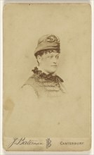 woman wearing period hat, in vignette-style; J. Bateman, British, active 1860s, 1870s; Albumen silver print