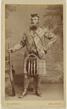 bearded Scottish man wearing a kilt, holding a rifle, standing; W. Watson, British, active Ballatar, England 1870s, about 1862