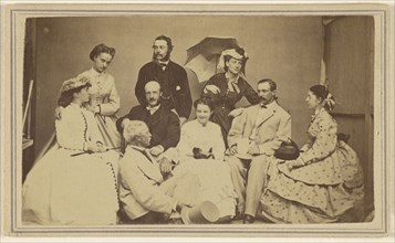 Group portrait of nine men and women; H. Wentworth, American, active Sharon Springs, New York 1860s, 1864 - 1866; Albumen
