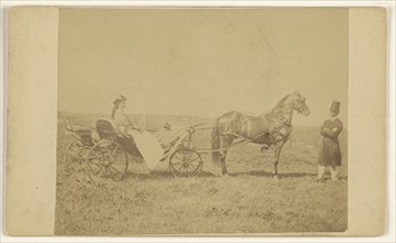 woman seated in a horse-drawn carriage,  man in top hat, standing; George P. Critcherson, American, 1823 - 1892, August 7, 1865