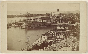 High angle view of entrance to the Grand Canal, Venice, Italy; Italian; 1865 - 1875; Albumen silver print
