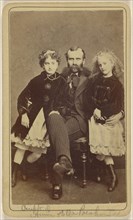 bearded man with two  girls, all seated in the same chair; S.A. Thomas, American, 1822,1823 - 1894, active New York, New York