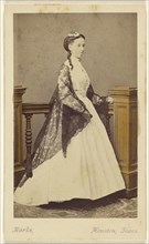 woman wearing a white dress and black shawl, standing; Harvey R. Marks, American, 1821 - 1902, 1870 - 1875; Hand-colored