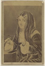 Copy of an  painting depicting a veiled young woman holding a pen, seated; 1865 - 1875; Albumen silver print