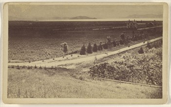 Evening View of the Golden Gate, from the Pacific Female College, Oakland, Alameda County; Lawrence & Houseworth; 1865 - 1870