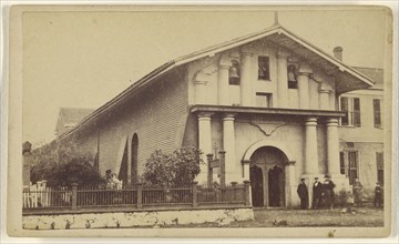Exterior of the Old Mission Church, Mission Dolores. Dedicated in 1776; Lawrence & Houseworth; 1865 - 1870; Albumen silver print