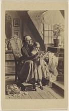 Meyerheim: Die Strickstunde,Instruction in Knitting; Gustav Schauer, German, 1826 - 1902, 1865 - 1875; Albumen silver print