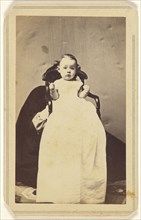 baby wearing a long dressing gown, with  figure behind holding up baby; J.H. Grotecloss, American, active New York, New York