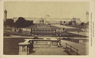 Exterior long view of The Crystal Palace building and grounds; Negretti & Zambra, British, active 1850 - 1899, negative 1855
