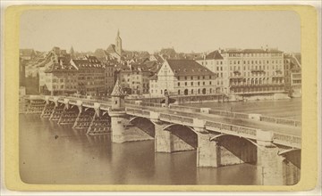 Die Rheinbrucke mit Hotel 3 Konig; Varady & Company; 1870 - 1875; Albumen silver print