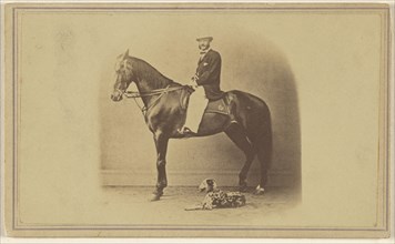 Portrait of a man on a horse, with a dog lying on the ground; H. Wentworth, American, active Sharon Springs, New York 1860s